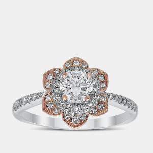 مملوكة مسبقًا خاتم زفاف زهرة بيضاء مستديرة القطع 0.80 قيراط كلي 14 ذهب وردي/ذهب أبيض مقاس 48 الاتحاد الأوروبي