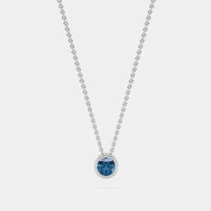 Pre Owned 14K Single Blue Lab Grown Diamond Stone Bazel 18" Pendant With Chain (0.21 Ctw)