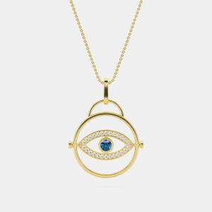 14K Blue Lab Grown Diamond Center Evil Eye 18" Pendant With Chain (0.50 Ctw)