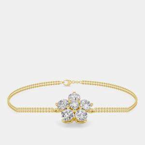 14K Flower Two Row Chain 7" Lab Grown Diamond Bracelet (0.75 Ctw)
