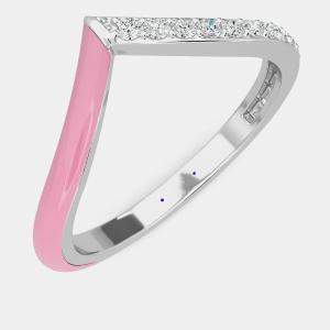 Light Pink Ceramic Chevron Style Sterling Silver Lab Grown Diamond Ring US 7