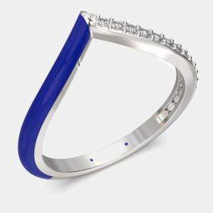 Dark Blue Ceramic Chevron Style Sterling Silver Lab Grown Diamond Ring US 7