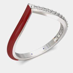 Dark Red Ceramic Chevron Style Sterling Silver Lab Grown Diamond Ring US 7