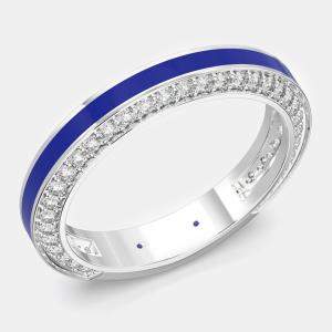 Classic Dark Blue Ceramic Sterling Silver Lab Grown Diamonds Wedding Band US 7