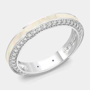 Classic Pearl White Ceramic Sterling Silver Lab Grown Diamonds Wedding Band US 7