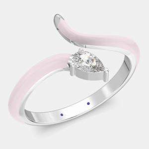 Light Pink Ceramic Pear Shaped Contemporary Bypass Sterling Silver Lab Grown Diamond Ring US 7