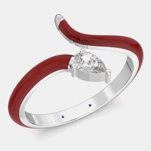 Bright Red Ceramic Pear Shaped Contemporary Bypass Sterling Silver Lab Grown Diamond Ring US 7