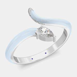 Light Blue Ceramic Pear Shaped Contemporary Bypass Sterling Silver Lab Grown Diamond Ring US 7