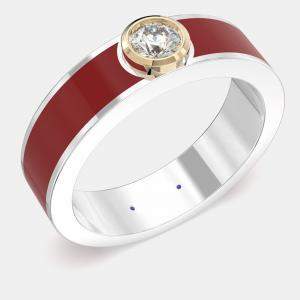 14K Yellow Gold Classic Bright Red Ceramic Round Sterling Silver Lab Grown Diamond Bezel Set Band US 7