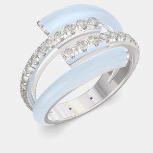 Light Blue Ceramic Sterling Silver Lab Grown Diamond Double Bypass Two Row Accented Ring US 7