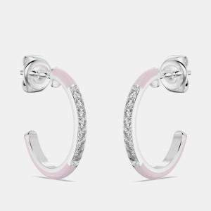 Pre Owned أقراط حلقة C خزف زهري فاتح فضة إسترليني ألماس مزروعة في المختبر