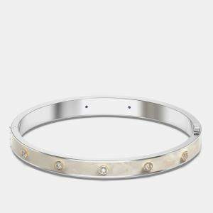 14K Yellow Gold 925 Sterling Silver Ceramic Hinged Bezel Set Bangle