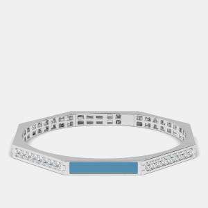 Silver & Ceramic Octagon Shaped Alternating Hinged Bangle