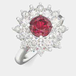 مملوكة مسبقًا 925 Sterling Silver Flower Color & Lab Grown Diamond Ring US 7