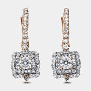14K Rose gold, White gold Round Cust Scalloped Halo Earrings (1.30Ctw)