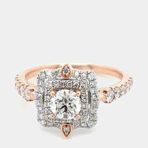 Pre Owned 14K White gold, Rose gold Round Cut Scalloped Halo Ring (1.0Ctw)
