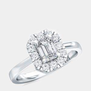 مملوكة مسبقًا 14K Halo Emerald Cut 13 Lab Grown Diamond Ring (1 Ctw)