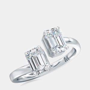 مملوكة مسبقًا 14K Two Stone Emerald Cut Solitaire Ring Set Straight (3/4 Ctw)