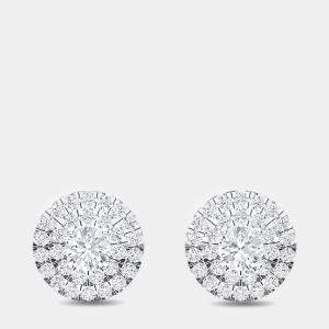 14K Double Halo Round Earrings (1 Ctw)