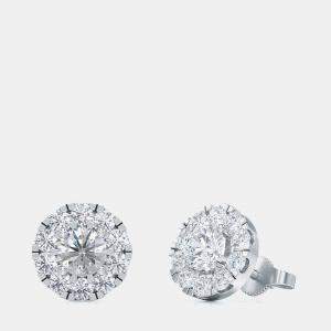 Pre Owned 14K Halo Round Lab Grown Diamond Earrings (1/4 ctw)
