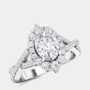 14K Double Twist Oval Halo Ring (2 ctw) US 7