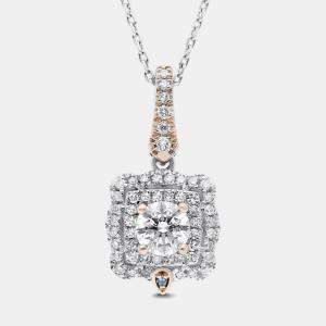 14K Rose Gold/White Gold Round Cut Scalloped Halo Pendant (0.80ctw)
