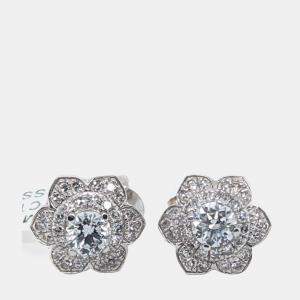 14K Rose Gold/White Gold Round Cut White Flower Earring (1.0ctw)