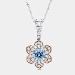 14K Rose Gold/White Gold Round Cut White Flower Ring (0.90ctw)