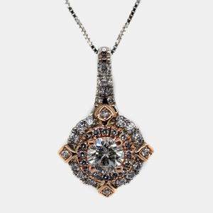 14K Rose Gold/White Gold Round Cut White Halo Pendant (0.90ctw)