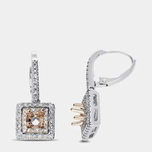 14K Rose Gold/White Gold Round Cut Cushion Halo Earrings (1.286 Ct)