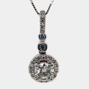 14K White Gold Blue Round Cut White Halo Pendant (0.68Ct)