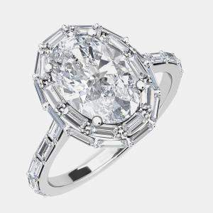 Oval Baguettes On Halo And Shank Bridal Ring (3.0 ctw) US 7