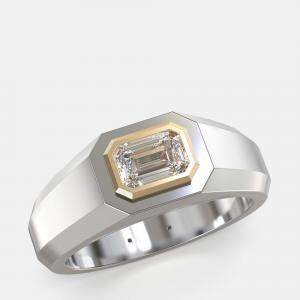 Emerald Lab Grown Diamonds Solitaire Silver Ring + Gold Bezel (0.75 ctw) US 7