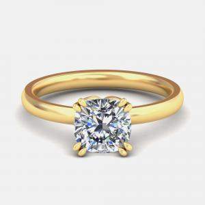 Pre Owned خاتم سوليتير كوشن عيار 14 قيراط (1 قيراط إجمالي) مقاس الولايات المتحدة 7