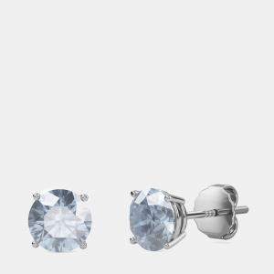 Pre Owned 10K Round Created White Sapphire Birthstone Solitaire Earring (2.00 ctw)
