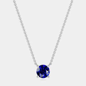 10K Round Created Blue Sapphire Birthstone Solitaire Pendant (2.00 ctw)
