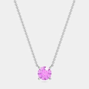 10K Round Created Pink Sapphire Birthstone Solitaire Pendant (2.00 ctw)