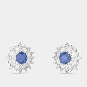 Pre Owned 925 Sterling Silver Flower Color & Lab Grown Diamond Stud Earrings