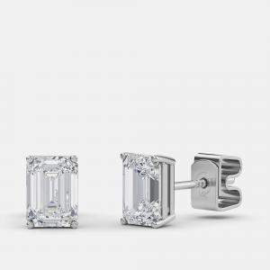 Pre Owned 4.00 Ct Emerald 14K White Gold Lab Grown Diamond Solitaire 4 Prong Earring