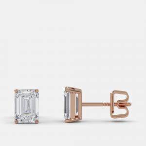 Pre Owned 7.00 Ct Emerald 14K Rose Gold Lab Grown Diamond Solitaire 4 Prong Earring
