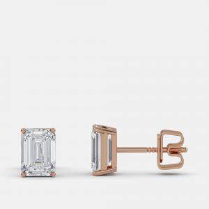 Pre Owned 8.00 Ct Emerald 14K Rose Gold Lab Grown Diamond Solitaire 4 Prong Earring