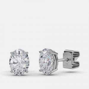 Pre Owned 7.00 Ct Oval 14K White Gold Lab Grown Diamond Solitaire 4 Prong Earring