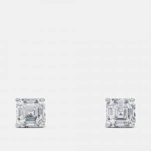 Pre Owned 8.00 Ct Asscher 14K White Gold Lab Grown Diamond Solitaire 4 Prong Earring