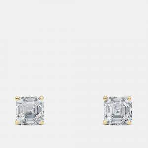 Pre Owned 4.00 Ct Asscher 14K Yellow Gold Lab Grown Diamond Solitaire 4 Prong Earring