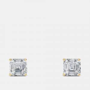 Pre Owned 5.00 Ct Asscher 14K Yellow Gold Lab Grown Diamond Solitaire 4 Prong Earring