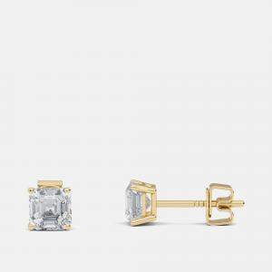 Pre Owned 8.00 Ct Asscher 14K Yellow Gold Lab Grown Diamond Solitaire 4 Prong Earring