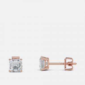 Pre Owned 8.00 Ct Asscher 14K Rose Gold Lab Grown Diamond Solitaire 4 Prong Earring