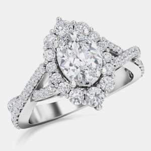 14K Double Twist Halo Lab Grown Diamonds Bridal Ring (2 Ctw 1 Oval Cut Ctr) US 7