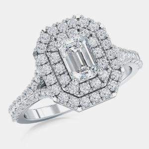 Pre Owned 14K Double Halo Lab Grown Diamonds Bridal Ring (1.25 Ct 5/8 Ctr) US 7