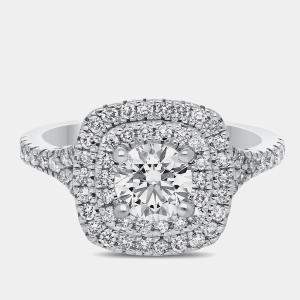 Pre Owned 14K Double Halo Lab Grown Diamonds Bridal Ring US 7